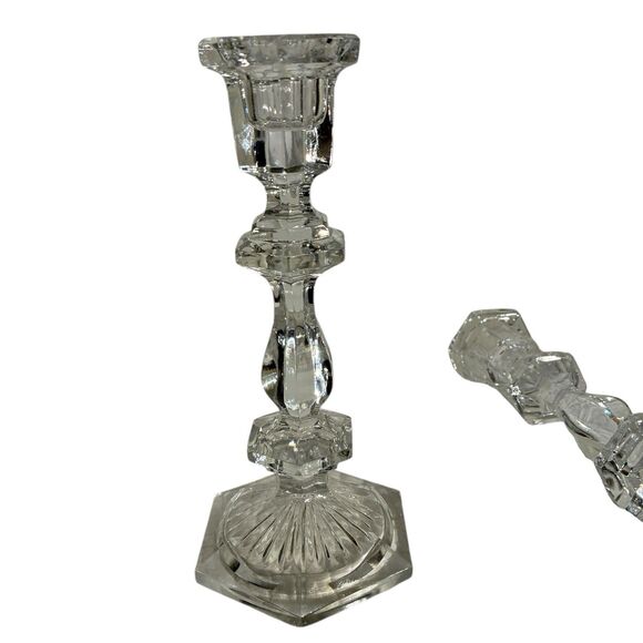 Two Clear Candlesticks With Thick Clear Glass. Vintage. With Unique Design. 8” - Picture 5 of 5